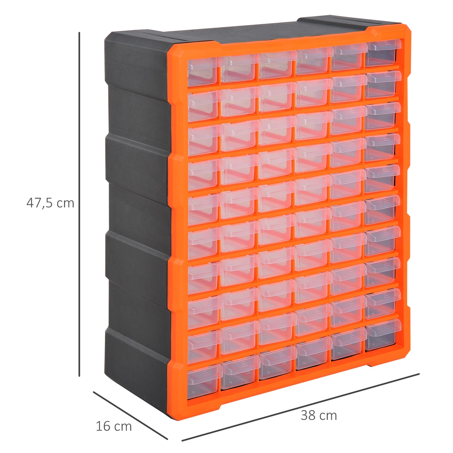 DURHAND Organizador de Ferragens Armário Organizador de Ferragens com 60 Gavetas de PP 38x16x47,5cm Cinza e Laranja