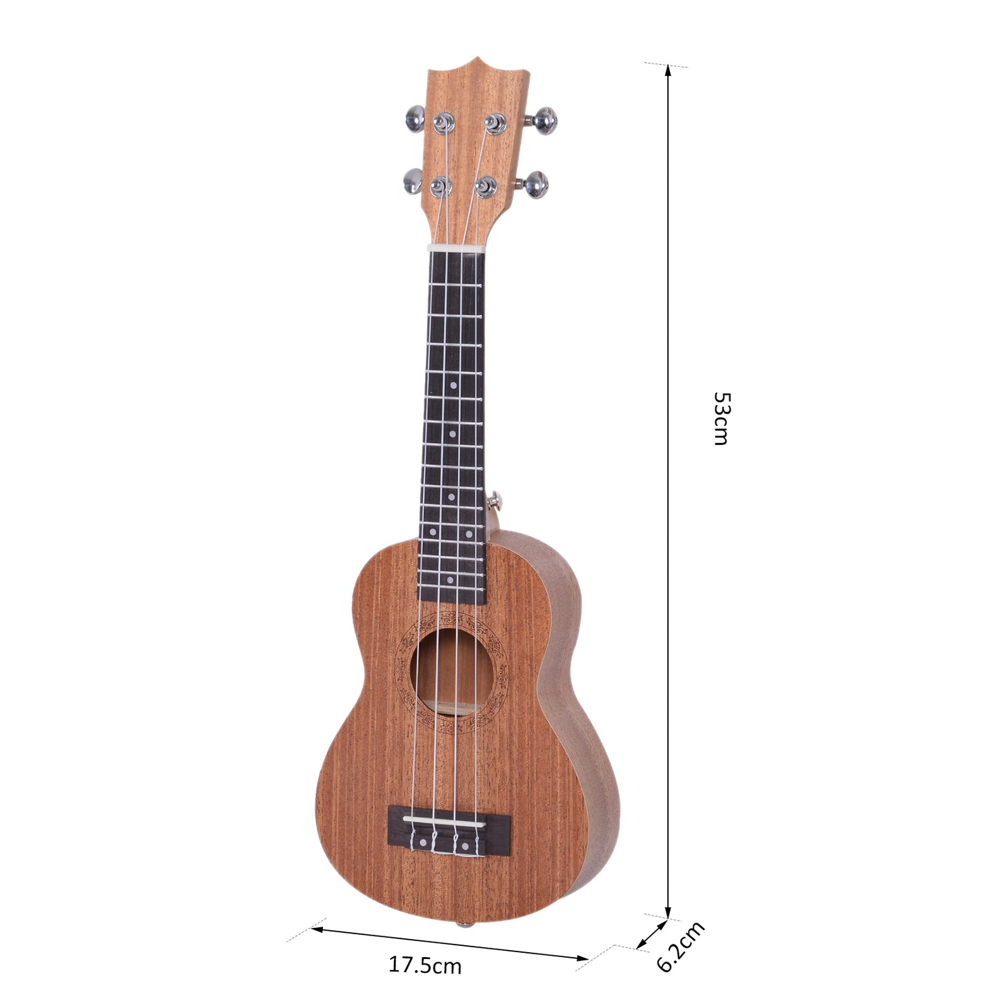 HOMCOM Ukelele 21 Polegada Ukelele Soprano de Iniciação para Iniciantes Ukelele Concerto Hawaiian Cordas Aquila Nylon Material Madeira 53x17.5x6.2cm