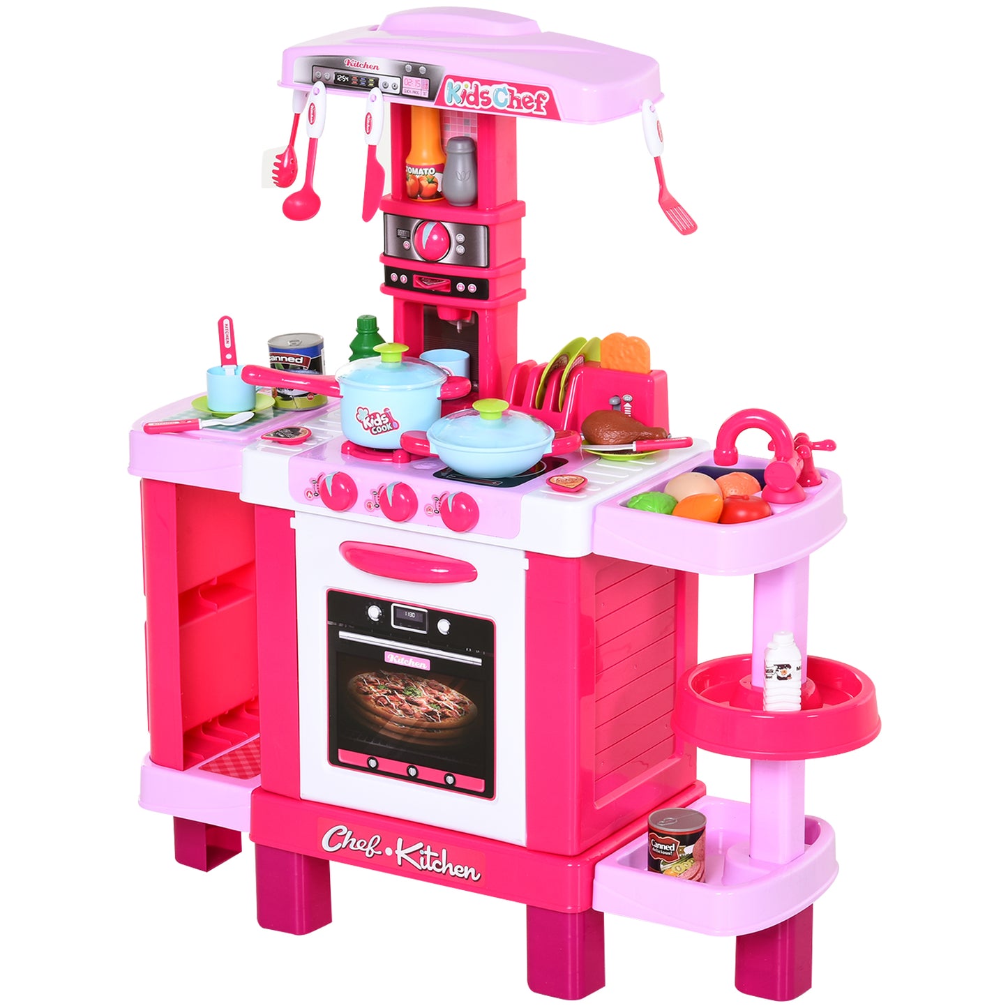 HOMCOM Conjunto de brinquedos de cozinha para crianças acima de 3 anos educacional com 38 acessórios incluídos 78x29x87 cm rosa