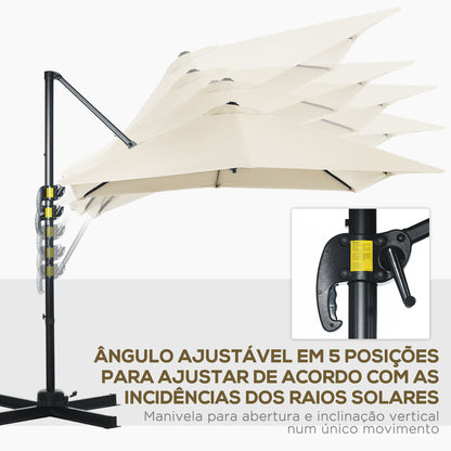 HOMCOM Chapéu de Sol de Jardim 245x245x245 cm Chapéu de Sol Excêntrico com Rotação 360° Inclinação de 5 Níveis com Manivela e Ventilação para Pátio Terraço Creme