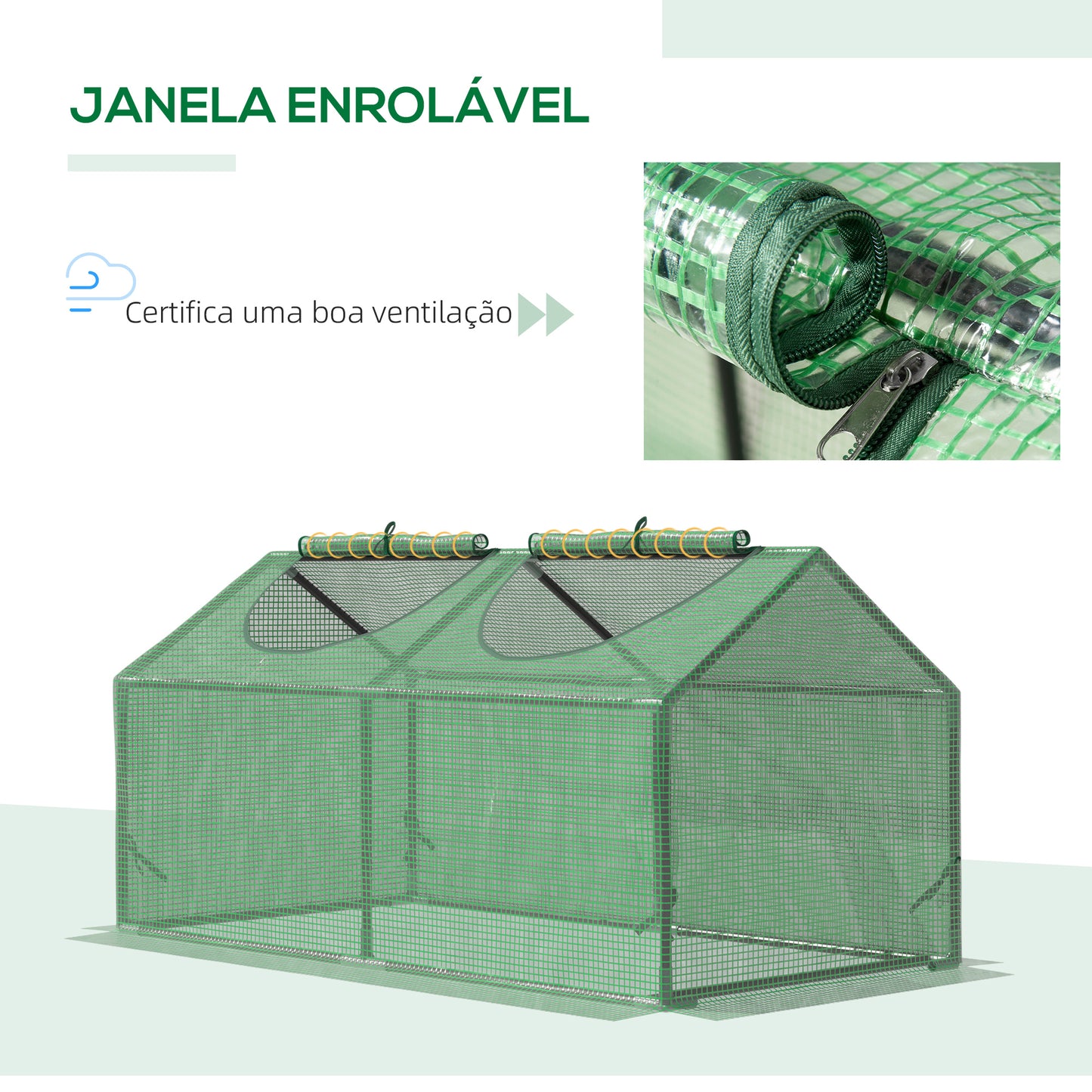 Outsunny Estufa 119x60x60cm Estufa de Jardim com 2 Janelas Enroláveis para Cultivo de Plantas Verduras Flores Verde Translúcido