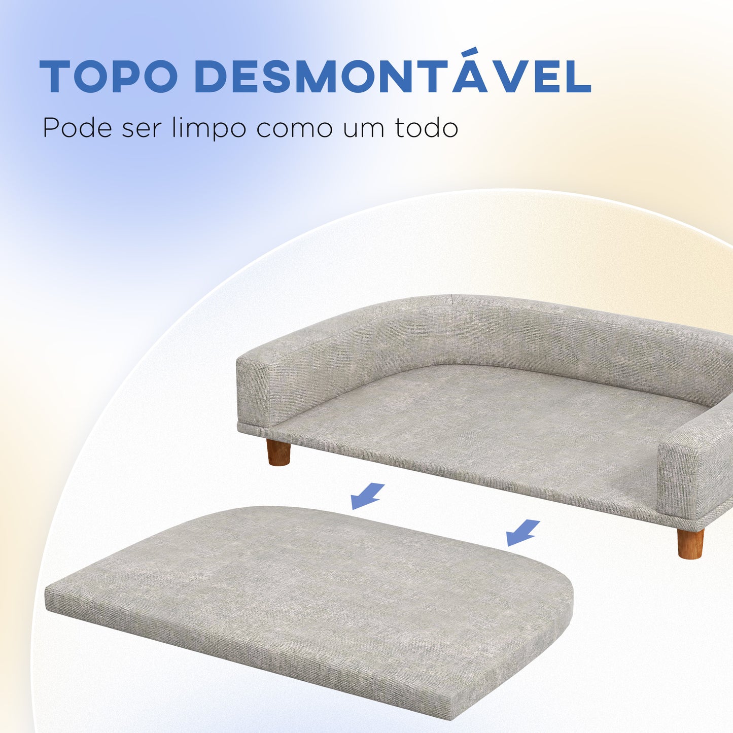 PawHut Sofá para Cães Cama Elevada para Cães Estofada com Almofada Lavável e Pés de Madeira de Pinho Carga Máxima 40 kg 98x67x25 cm Cinza