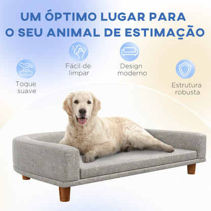 PawHut Sofá para Cães Cama Elevada para Cães Estofada com Almofada Lavável e Pés de Madeira de Pinho Carga Máxima 40 kg 98x67x25 cm Cinza