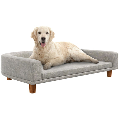 PawHut Sofá para Cães Cama Elevada para Cães Estofada com Almofada Lavável e Pés de Madeira de Pinho Carga Máxima 40 kg 98x67x25 cm Cinza