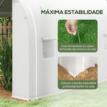 Outsunny Estufa Tipo Túnel 3x2x2 m Estufa de Jardim com 3 Portas e 6 Janelas Enroláveis Estufa com Teto Curvo para Cultivo de Plantas Flores Branco