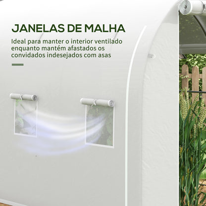 Outsunny Estufa Tipo Túnel 3x2x2 m Estufa de Jardim com 3 Portas e 6 Janelas Enroláveis Estufa com Teto Curvo para Cultivo de Plantas Flores Branco