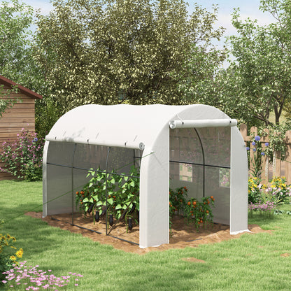 Outsunny Estufa Tipo Túnel 3x2x2 m Estufa de Jardim com 3 Portas e 6 Janelas Enroláveis Estufa com Teto Curvo para Cultivo de Plantas Flores Branco