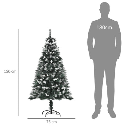 HOMCOM Árvore de Natal 150 cm Árvore de Natal Automática com 378 Ramos 41 Decorações Suporte em Aço Base Dobrável e Removível para Sala Verde