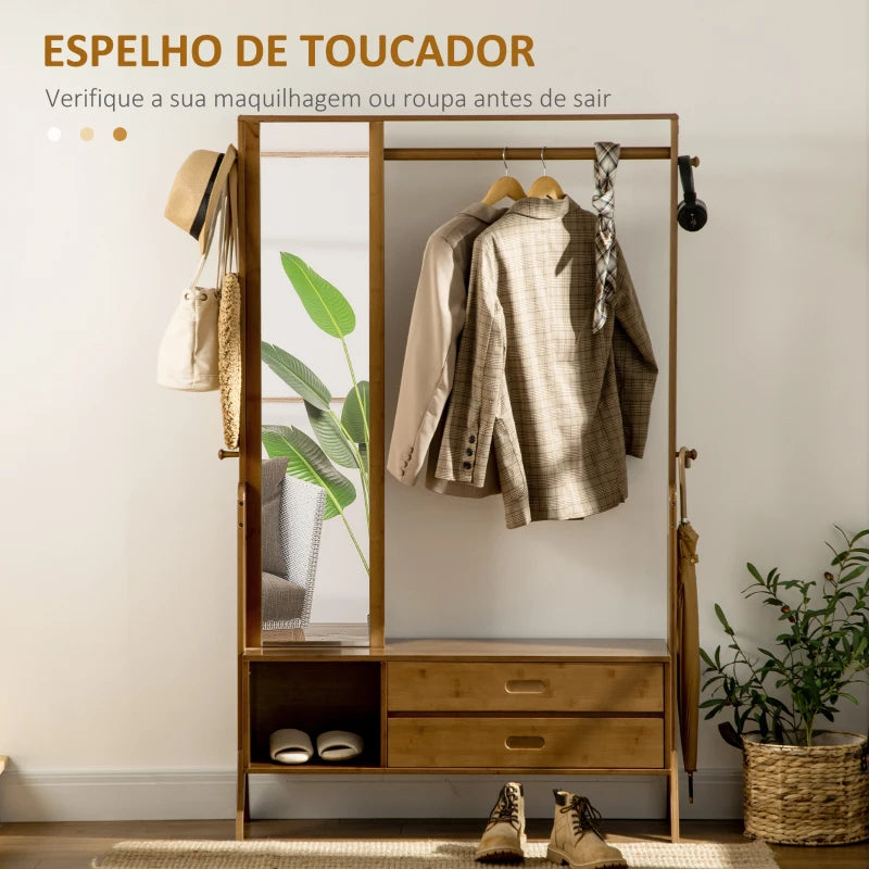 Conjunto de Entrada Savanna com Espelho e Arrumação em Bambu - Design Natura