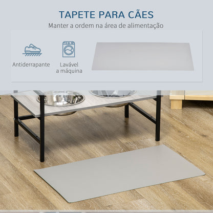 PawHut Comedouro Elevado para Cães com Altura Ajustável Comedouro para Cães com 2 Tigelas de 1100ml de Aço Inoxidável Tapete e Alimentador Lento 60x33x10-31,5cm Cinza