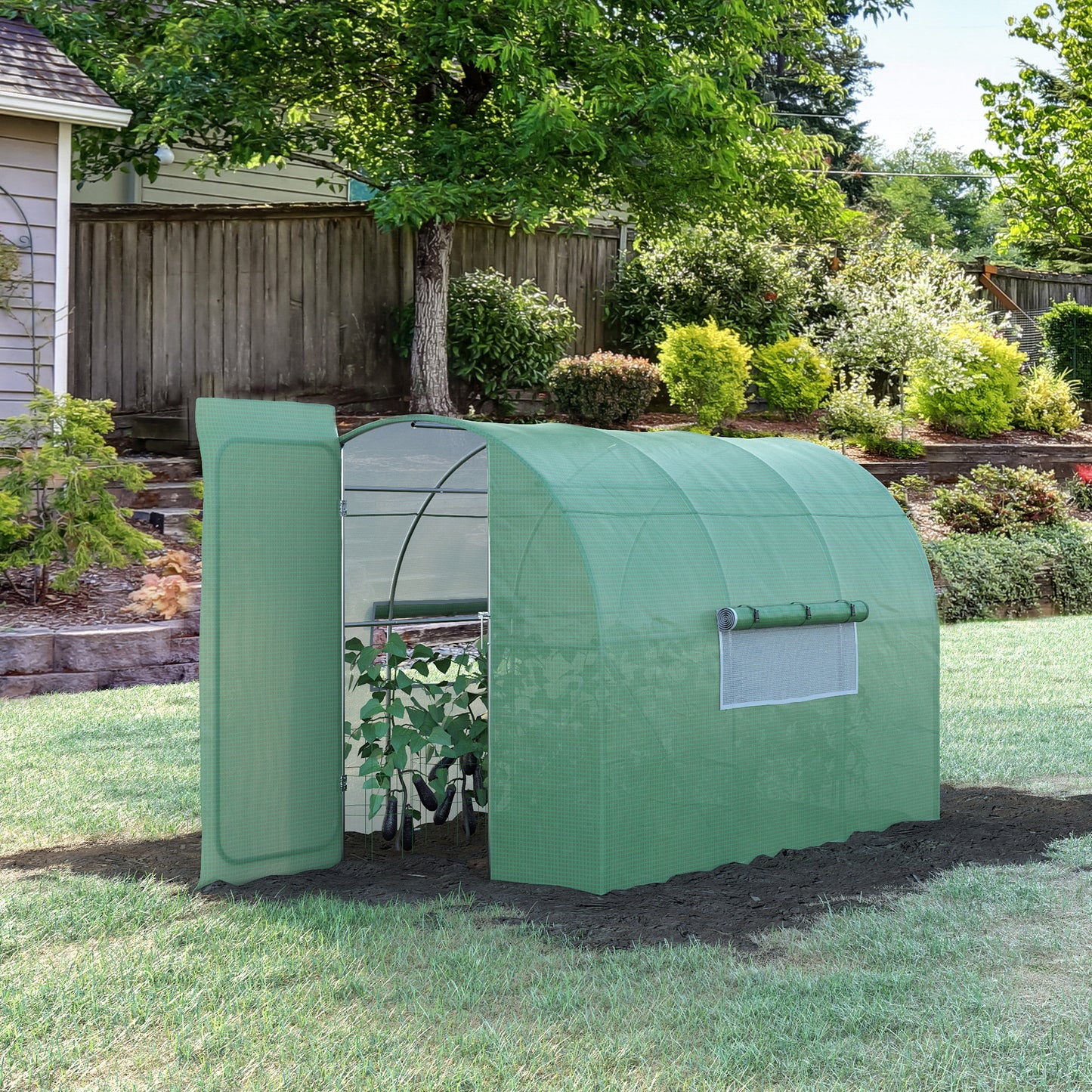 Outsunny Estufa Tipo Túnel 300x200x200 cm com Porta e Janelas Estufa de Jardim Grande com Cobertura de PE e Metal Galvanizado para Cultivos de Plantas Verduras Verde