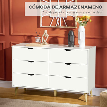 Cómoda "Astrid" com 6 Gavetas e Pés Elevados - 120x40x76 cm - Branco