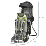 HOMCOM Mochila Porta Bebés Dobrável Mochila Porta Bebés Ergonómica com Capa Impermeável Base de Suporte e Múltiplos Bolsos para 6-36 Meses Carga Máxima 15kg 38x77x87,5cm Verde