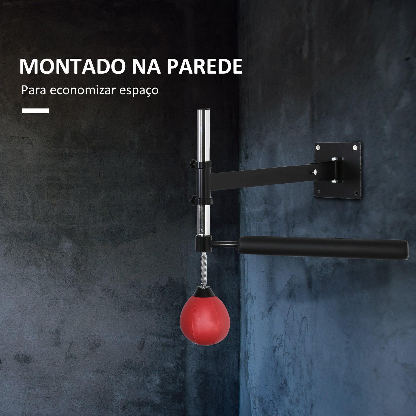 HOMCOM Punching Ball de Boxe Montado na Parede Altura Ajustável com Barra Giratória e Inflador Bola de Velocidade para Adultos e Adolecentes 79x72x20cm Preto e Vermelho