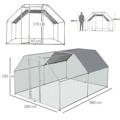 PawHut Galinheiro ao ar livre Gaiola para aves domésticas de metal galvanizado com fechadura ecobertura Oxford 280x380x195cm