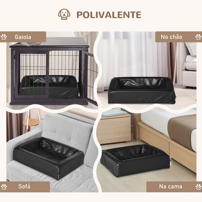 PawHut Cama para Cães Gatos Estofada em Couro PU Cama para Animais de Estimação Pequenos Amovível e Lavável com Zíper 58x49x14,5cm Preto