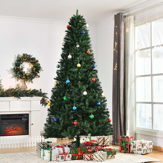 Árvore de Natal Artificial 240cm Ignífuga com 1499 Ramas com 2 Tipos de Pontas de PVC e Base de Aço Decoração de Natal para Interiores Verde