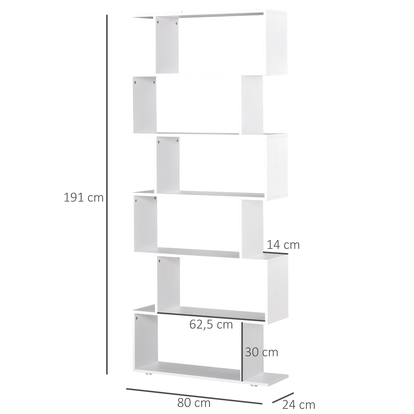 Homcom Estante com 6 Prateleiras para Livros Material de Madeira 80 x 25 x1 92 cm Branco