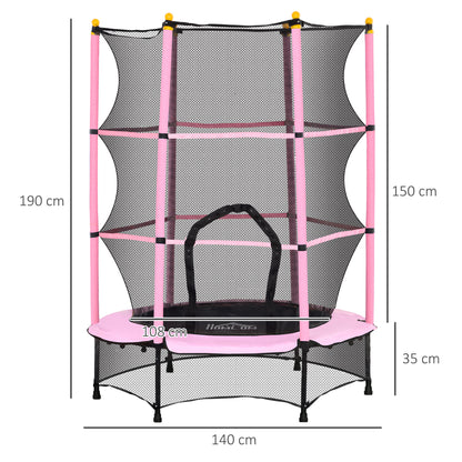 HOMCOM Trampolim para Crianças acima de 3 Anos Cama Elástica Infantil com Rede de Segurança e Estrutura de Aço para Interiores e Exteriores Carga 50kg Ø140x190 cm Rosa