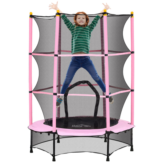 HOMCOM Trampolim para Crianças acima de 3 Anos Cama Elástica Infantil com Rede de Segurança e Estrutura de Aço para Interiores e Exteriores Carga 50kg Ø140x190 cm Rosa