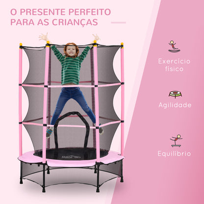 HOMCOM Trampolim para Crianças acima de 3 Anos Cama Elástica Infantil com Rede de Segurança e Estrutura de Aço para Interiores e Exteriores Carga 50kg Ø140x190 cm Rosa