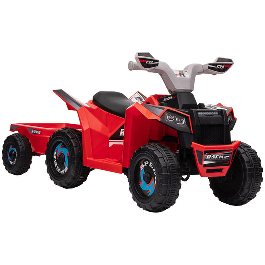 HOMCOM Quadriciclo Elétrico para Crianças com Reboque a Bateria 6V Carro Elétrico para Crianças de 18-36 Meses com Velocidade 2,5 km/h Carga Máxima 106x41,5x48,5 cm Vermelho