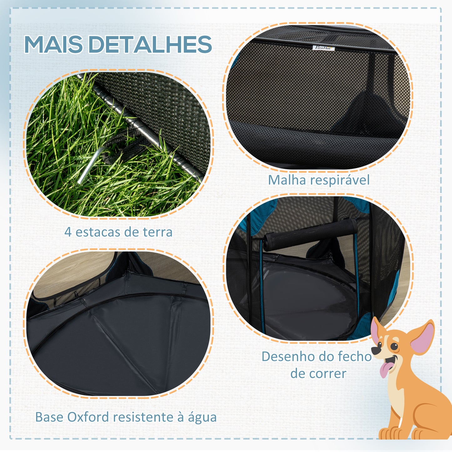 PawHut Parque para Cães de 8 Painéis Parque para Animais de Estimação com Bolsa de Transporte Parque Animais Portátil para Gatos Coelhos Ø154x76cm Azul