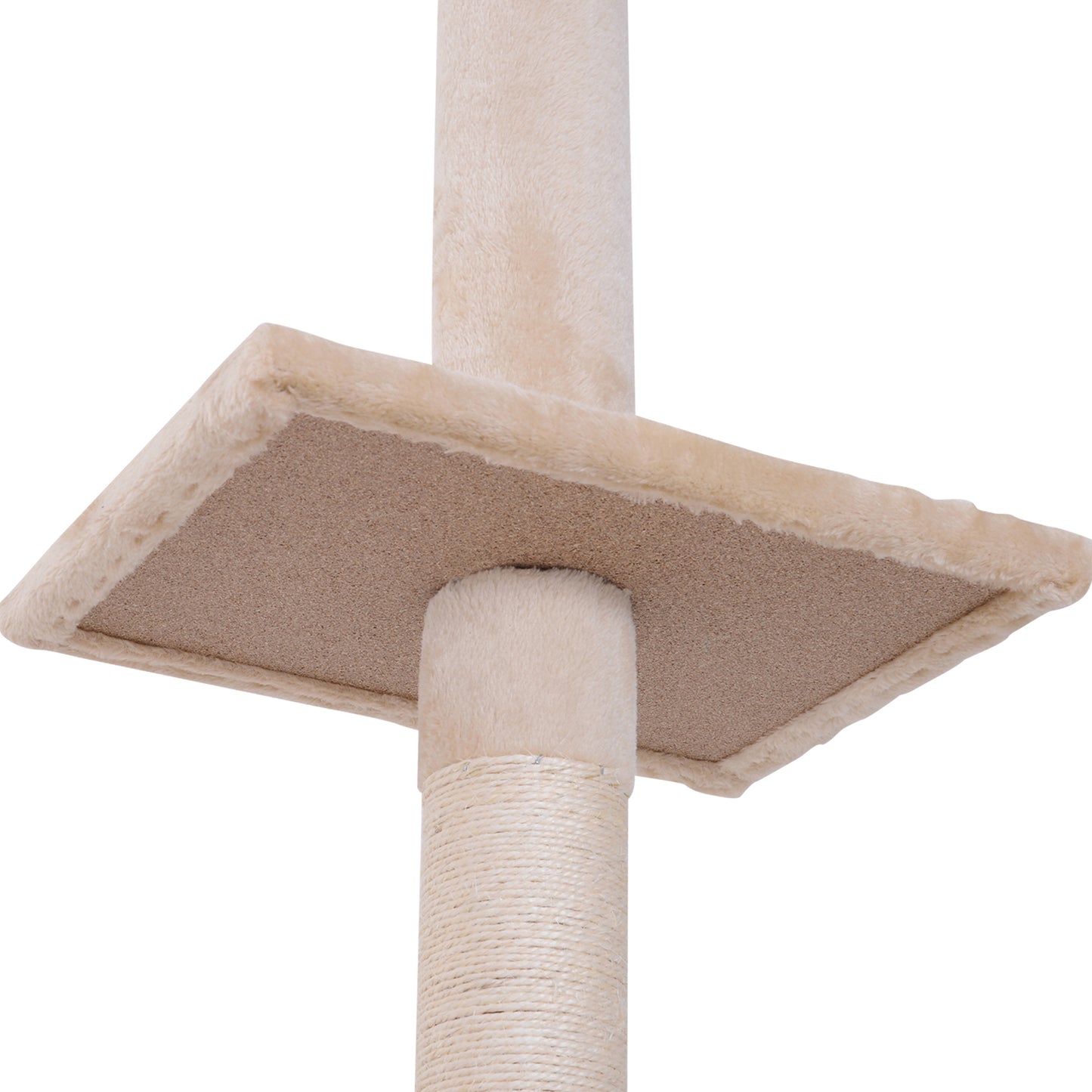 PawHut Árvore Arranhadora para Gatos Arranhador para Fixar ao Teto Altura Ajustável com Plataformas Poste de Sisal 40x34x230-260cm Bege