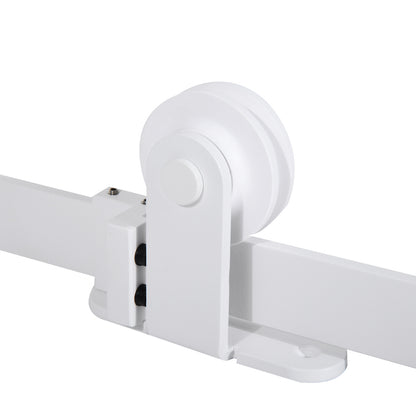 HOMCOM 67T/183cm Ferragens para Porta Corredeira Kit de Acessórios para Porta Corredeira de Madeira com Guia de Chão Trilho de Aço de Carbono Branco