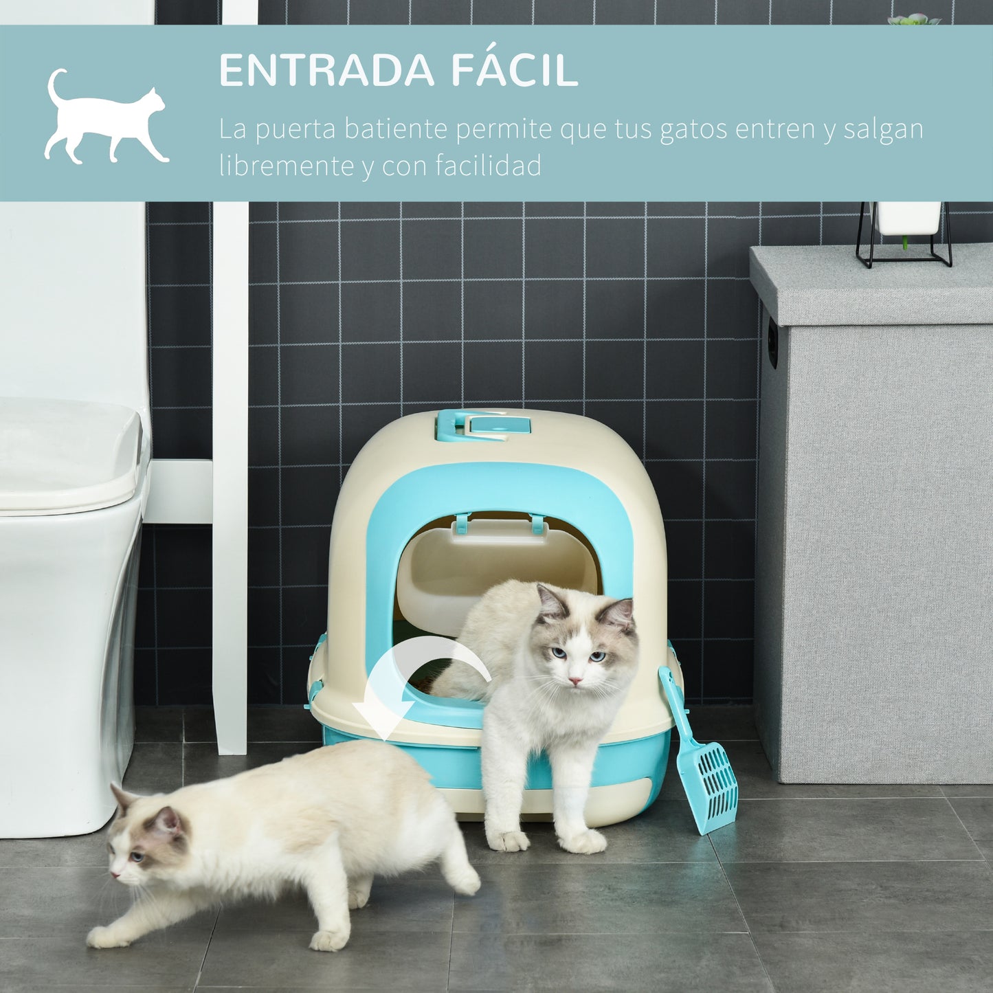 PawHut Caixa de Areia para Gatos com Alça de Transporte Duplo Fundo Bandeja Removível Pá e Filtro de Carvão Ativo 63x43x43cm Bege e Verde