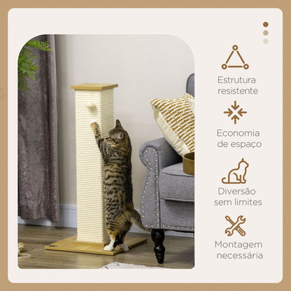 PawHut Poste Arranhador para Gatos Arranhador para Gatos de 80cm Árvore Arranhador para Gatos com Poste de Sisal e Bola Suspensa para Interior 38x38x80cm Carvalho