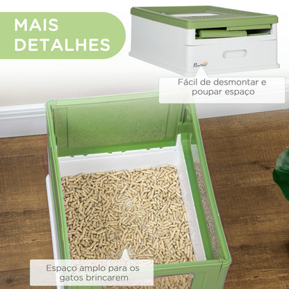 PawHut Caixa de Areia para Gatos Dobrável Caixa de Areia para Gatos Fechada com Cobertura Desmontável Bandeja Removível Teto Rebatível Porta de Entrada e Pá 47,5x35,5x36,7cm Verde Claro