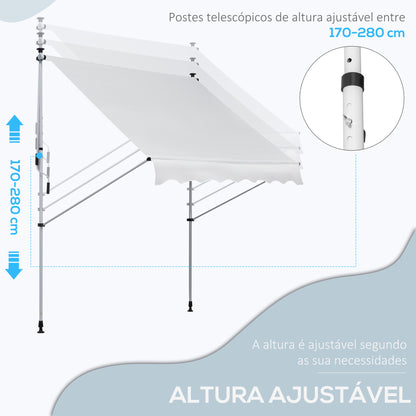 Outsunny Toldo Manual Retrátil 200x150 cm com Manivela de Alumínio Ângulo Ajustável Proteção Solar para Varanda Jardim Pátio Branco