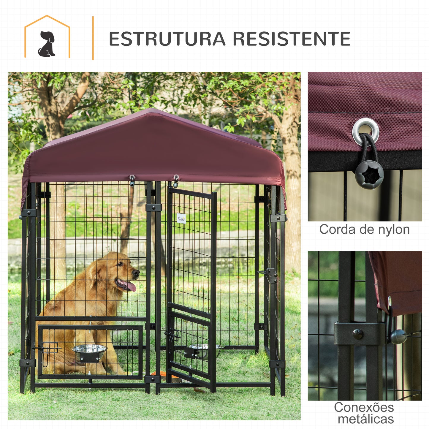 PawHut Parque para Animais de Estimação com Toldo de Tecido Oxford Gaiola para Cães 8 Painéis com 2 Comedouros Giratórios Porta com Fechadura para Jardim Exterior 120x120x138cm Preto