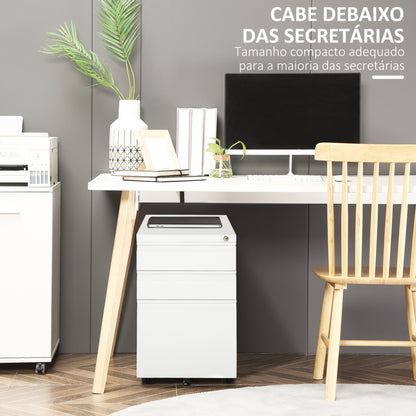 Vinsetto Bloco de Gavetas com Rodas para Escritório Móvel para Arquivos com Fechadura 2 Gavetas e 1 Gaveta Arquivador para Pastas A4 39x48x60 cm Branco