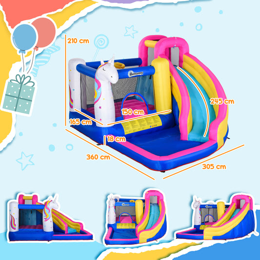 Outsunny Castelo inflável infantil com piscina escorregador cama de salto e bolsa de transporte 380x320x210 cm Multicolor