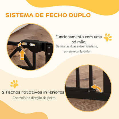 PawHut Barreira de Segurança Extensível Barreira para Animais de Estimação com Fecho Automático e Sistema de Duplo Bloqueio para Porta Corredor Escada 74-100x76 cm Preto