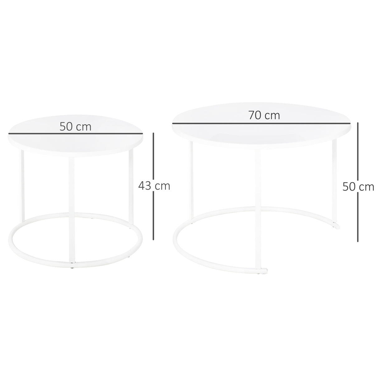 Outsunny Conjunto de 2 Mesas de Centro Mesas Laterais Redondas de Metal para Sala Jardim Carga Máxima de 25 kg Φ70x50 cm Branco