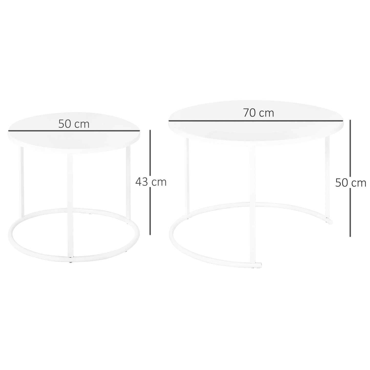 Outsunny Conjunto de 2 Mesas de Centro Mesas Laterais Redondas de Metal para Sala Jardim Carga Máxima de 25 kg Φ70x50 cm Branco