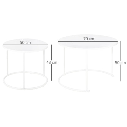 Outsunny Conjunto de 2 Mesas de Centro Mesas Laterais Redondas de Metal para Sala Jardim Carga Máxima de 25 kg Φ70x50 cm Branco