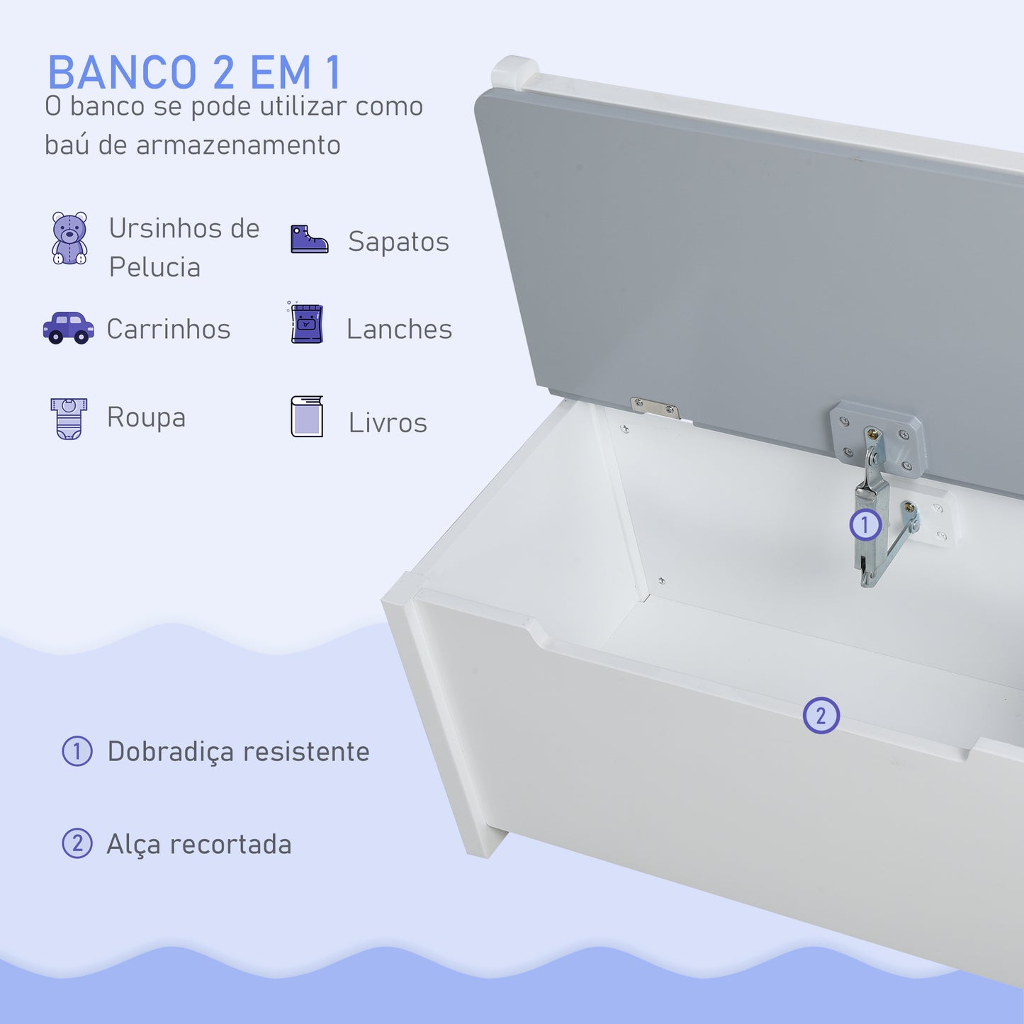 HOMCOM Conjunto Infantil de Mesa 2 Cadeiras e Banco com Armazenamento Móveis Infantil para Sala de Jogos Dormitório Branco e Cinza