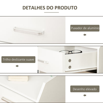 Vinsetto Bloco de Gavetas Móvel Auxiliar com 4 Gavetas Bancada Superior de Armazenamento 4 Rodas e 2 Freios para Estúdio Escritório 40x36x65cm Branco