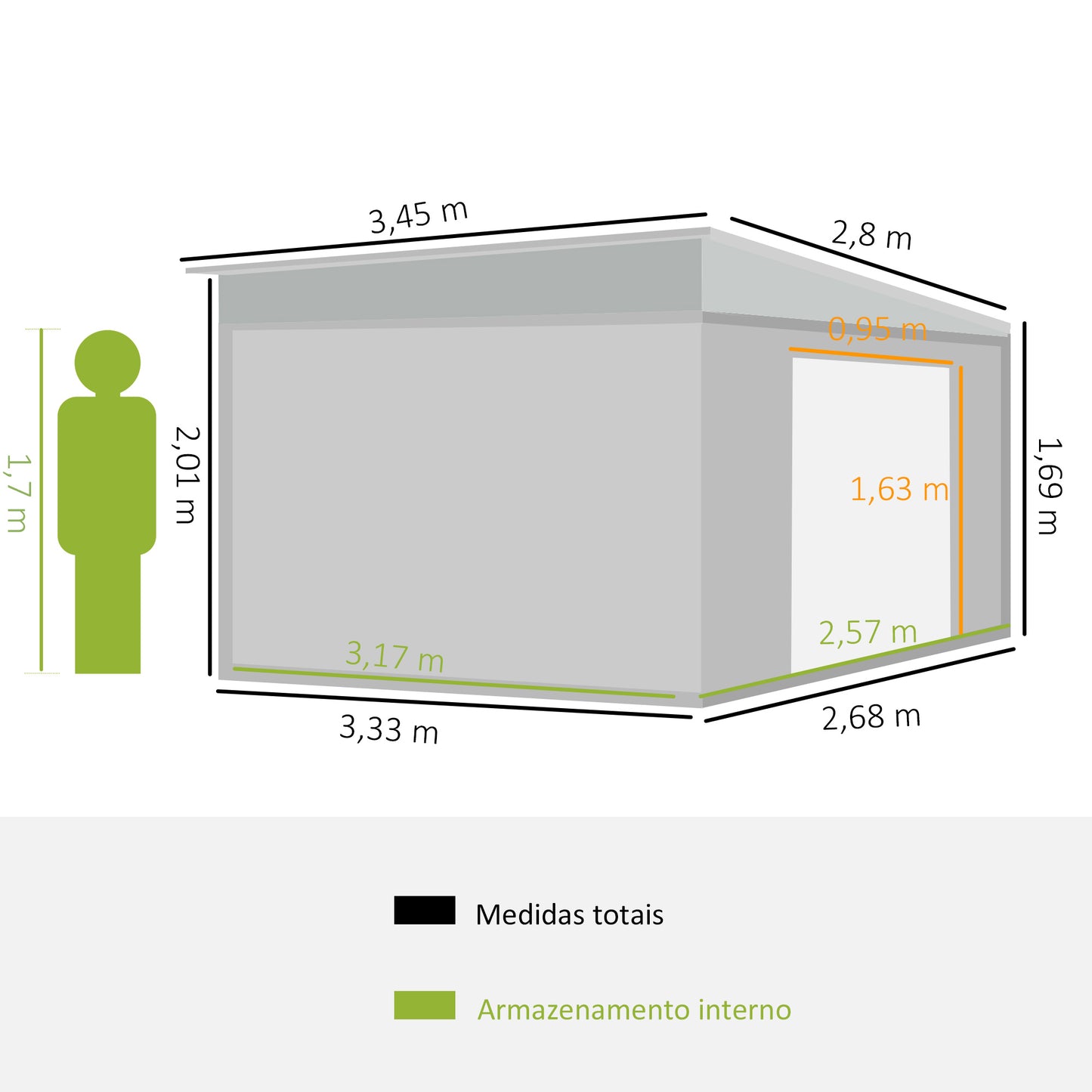 Outsunny Abrigo de Jardim 280x345x201 cm 8,9 m² Abrigo de Exterior de Aço para Armazenamento de Ferramentas com Portas e 2 Janelas Cinza