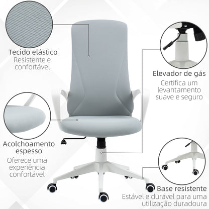 Vinsetto Cadeira de Escritório Giratória com Altura Ajustável Cadeira de Escritório Ergonómica com Apoio para os Braços Função de Inclinação e Encosto Alto para Sala de Estar Dormitório 62x56x110-119,5 cm Cinza