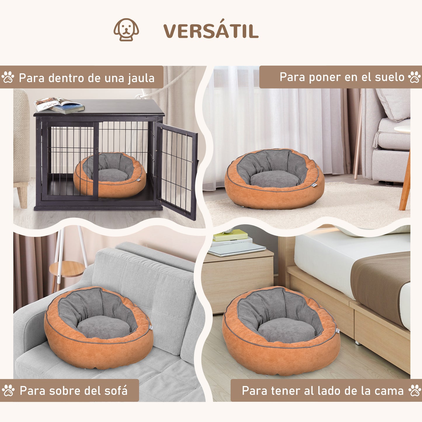 PawHut Cama para Cães e Gatos Pequenos Almofada para Animais de Estimação Pequenos Suave e Redonda 59x59x30cm Laranja e Cinza