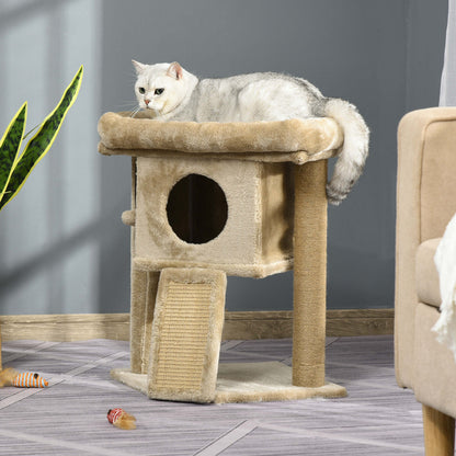 PawHut Árvore Arranhador para Gatos Pequenos Altura 57 cm Arranhador para Gatos com Poste de Juta Rampa Caverna e Bola Suspensa 40x40x57 cm Areia