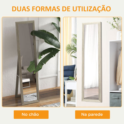 HOMCOM Espelho de Corpo Inteiro 37x155 cm Espelho de Pé Espelho de Parede Retangular com Estrutura de Madeira Decorativo para Sala de Estar Dormitório Corredor Cinza