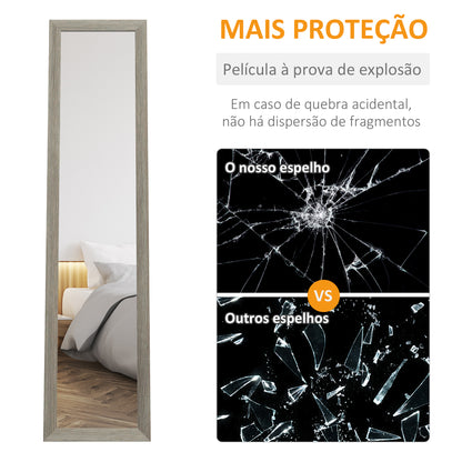 HOMCOM Espelho de Corpo Inteiro 37x155 cm Espelho de Pé Espelho de Parede Retangular com Estrutura de Madeira Decorativo para Sala de Estar Dormitório Corredor Cinza