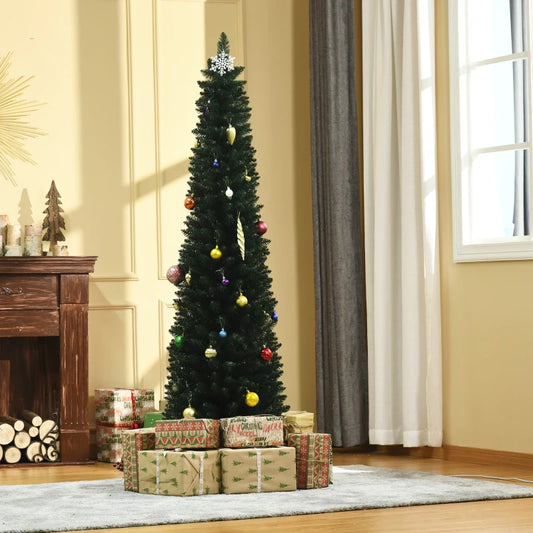 Árvore de Natal Artificial Altura 180cm com 380 Ramos de Folhas de PVC Ignífugos Base Dobrável e Suporte Metálico Decoração de Natal para Interiores Ø56x180cm Verde