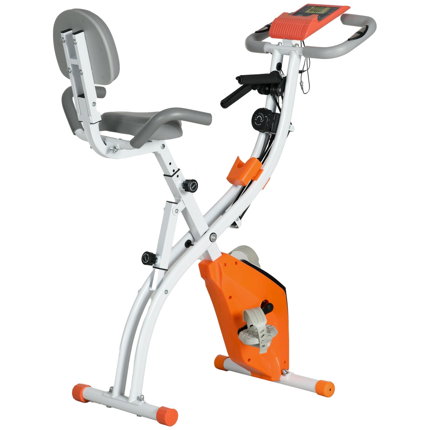 HOMCOM Bicicleta Estática Dobrável com Altura e Resistência Ajustáveis com Tela LCD e Assento com Encosto 51x97x115cm Laranja